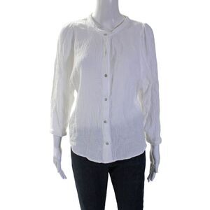 Honorine Womens Long Sleeves Crew Neck Button Down Shirt White Cotton Size Small